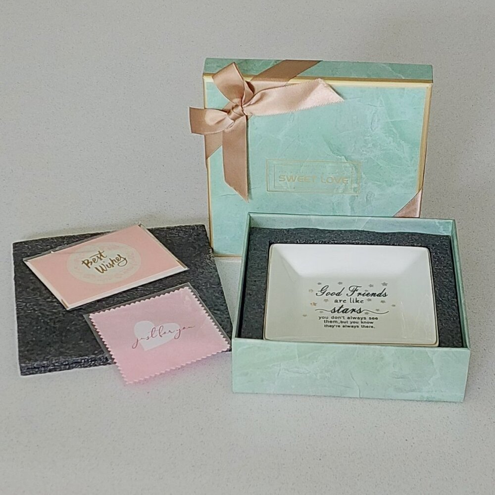 NIB Friends Are Like Stars Cream Ceramic Jewelry Tray